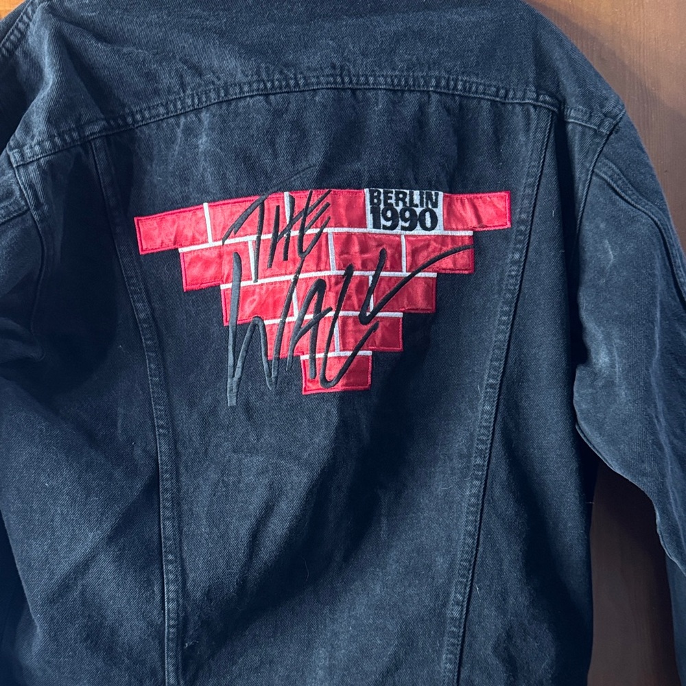 Vintage The Wall Black Denim Jacket with Red Graphic